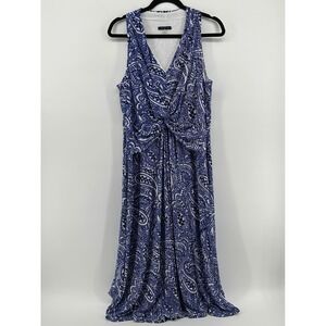 Tommy Hilfiger Blue White Paisley Twist Front Maxi Dress 16 NWOT Resortwear Flow